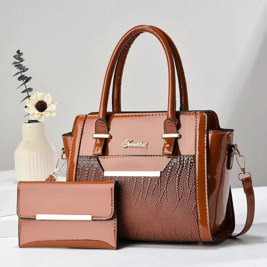Earthy brown Women's Handbag Set - Large Capacity 2 Piece Shoulder Bag with Matching Wallet Kemu |Fashion Home Kitchen Beauty