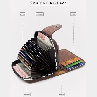 Light coffee color Men's Large Capacity Accordion Card Wallet - PU Leather Multi Card Holder with Magnetic Closure and Coin Pocket Kemu |Fashion Home Kitchen Beauty