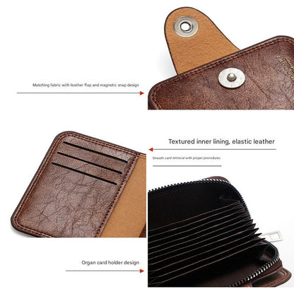 Light coffee color Men's Large Capacity Accordion Card Wallet - PU Leather Multi Card Holder with Magnetic Closure and Coin Pocket Kemu |Fashion Home Kitchen Beauty