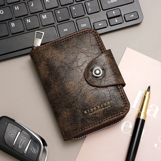 Dark coffee color Men's Large Capacity Accordion Card Wallet - PU Leather Multi Card Holder with Magnetic Closure and Coin Pocket Kemu |Fashion Home Kitchen Beauty