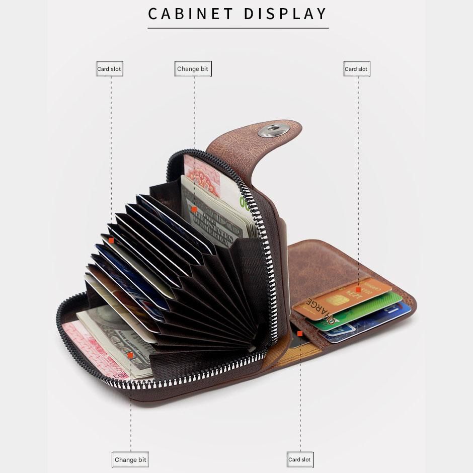 Dark coffee color Men's Large Capacity Accordion Card Wallet - PU Leather Multi Card Holder with Magnetic Closure and Coin Pocket Kemu |Fashion Home Kitchen Beauty