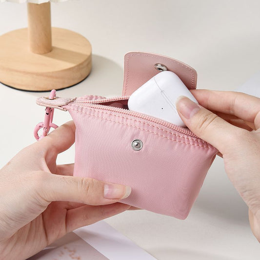 Black Mini Nylon Coin Purse with Wrist Strap - Compact Zipper Key Holder Pouch for Cards Lipstick and Earphones Kemu |Fashion Home Kitchen Beauty