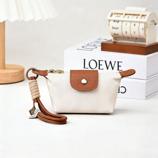 White Mini Nylon Coin Purse with Wrist Strap - Compact Zipper Key Holder Pouch for Cards Lipstick and Earphones Kemu |Fashion Home Kitchen Beauty