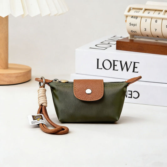 Green Mini Nylon Coin Purse with Wrist Strap - Compact Zipper Key Holder Pouch for Cards Lipstick and Earphones Kemu |Fashion Home Kitchen Beauty