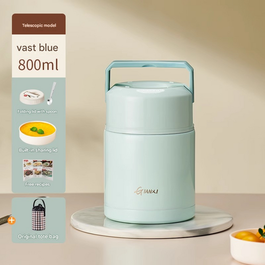 Blue 800ml Stainless Steel Thermal Stew Jar Portable Insulated Lunch Pot with Handle – Vacuum Insulated Soup Container(Retractable style) Kemu |Fashion Home Kitchen Beauty