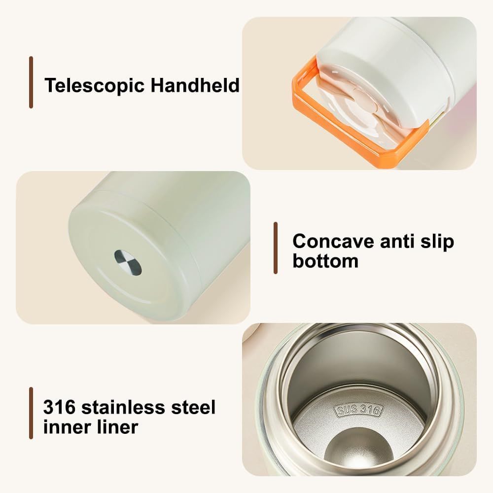 Brown 800ml Stainless Steel Thermal Stew Jar Portable Insulated Lunch Pot with Handle – Vacuum Insulated Soup Container(Retractable style) Kemu |Fashion Home Kitchen Beauty