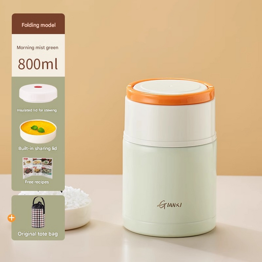 Green 800ml Stainless Steel Thermal Stew Jar Portable Insulated Lunch Pot with Handle – Vacuum Insulated Soup Container(Foldable model) Kemu |Fashion Home Kitchen Beauty