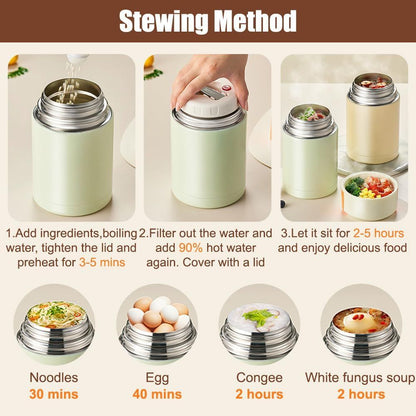 Blue 800ml Stainless Steel Thermal Stew Jar Portable Insulated Lunch Pot with Handle – Vacuum Insulated Soup Container(Foldable model) Kemu |Fashion Home Kitchen Beauty