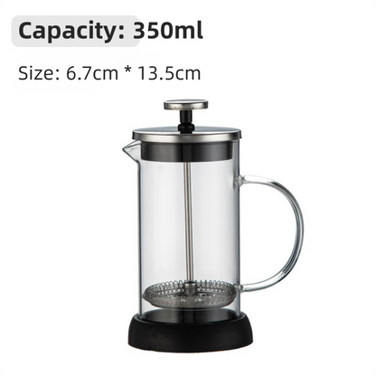 350ML Premium Dual-Layer Borosilicate Glass French Press Coffee Maker with 304 Stainless Steel Lid – High-Density 3D Filter Mesh Cafetiere, Manual Milk Frother and Tea Infuser Pot