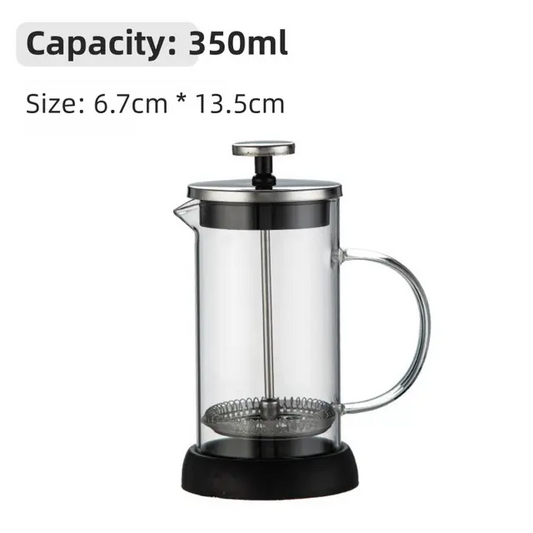 350ML Premium Dual-Layer Borosilicate Glass French Press Coffee Maker with 304 Stainless Steel Lid – High-Density 3D Filter Mesh Cafetiere, Manual Milk Frother and Tea Infuser Pot Kemu |Fashion Home Kitchen Beauty