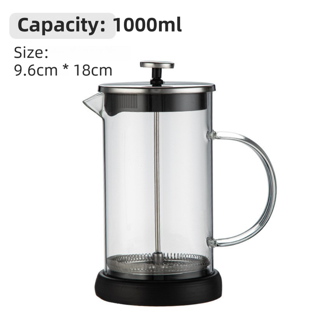 1000ML Premium Dual-Layer Borosilicate Glass French Press Coffee Maker with 304 Stainless Steel Lid – High-Density 3D Filter Mesh Cafetiere, Manual Milk Frother and Tea Infuser Pot Kemu |Fashion Home Kitchen Beauty