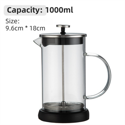 1000ML Premium Dual-Layer Borosilicate Glass French Press Coffee Maker with 304 Stainless Steel Lid – High-Density 3D Filter Mesh Cafetiere, Manual Milk Frother and Tea Infuser Pot Kemu |Fashion Home Kitchen Beauty