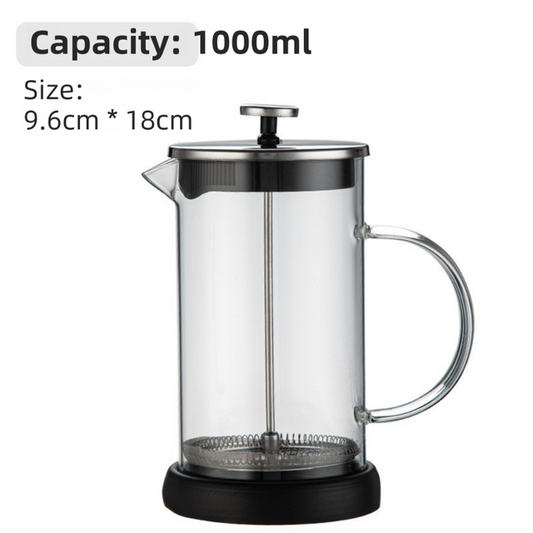 1000ML Premium Dual-Layer Borosilicate Glass French Press Coffee Maker with 304 Stainless Steel Lid – High-Density 3D Filter Mesh Cafetiere, Manual Milk Frother and Tea Infuser Pot Kemu |Fashion Home Kitchen Beauty