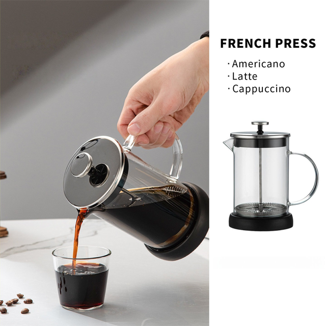 1000ML Premium Dual-Layer Borosilicate Glass French Press Coffee Maker with 304 Stainless Steel Lid – High-Density 3D Filter Mesh Cafetiere, Manual Milk Frother and Tea Infuser Pot Kemu |Fashion Home Kitchen Beauty