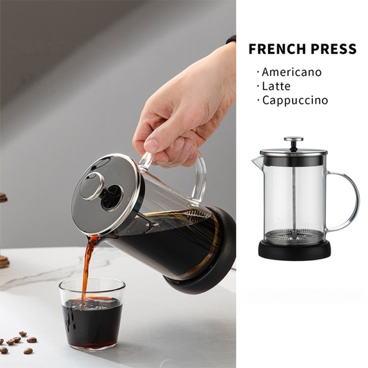 1000ML Premium Dual-Layer Borosilicate Glass French Press Coffee Maker with 304 Stainless Steel Lid – High-Density 3D Filter Mesh Cafetiere, Manual Milk Frother and Tea Infuser Pot Kemu |Fashion Home Kitchen Beauty