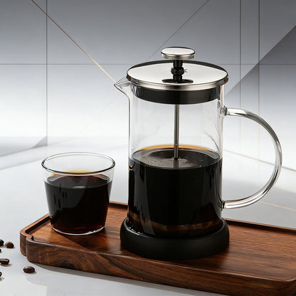 1000ML Premium Dual-Layer Borosilicate Glass French Press Coffee Maker with 304 Stainless Steel Lid – High-Density 3D Filter Mesh Cafetiere, Manual Milk Frother and Tea Infuser Pot Kemu |Fashion Home Kitchen Beauty