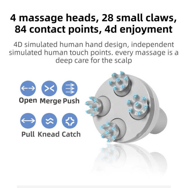 Pink Wireless Electric Scalp Massager with 28 Soft Silicone Massage Claws Storage Base - Rechargeable Hand-Simulated 4D Deep Kneading Head Massage Device for Humans and Pets
