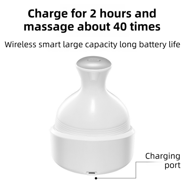 Blue Wireless Electric Scalp Massager with 28 Soft Silicone Massage Claws Storage Base - Rechargeable Hand-Simulated 4D Deep Kneading Head Massage Device for Humans and Pets