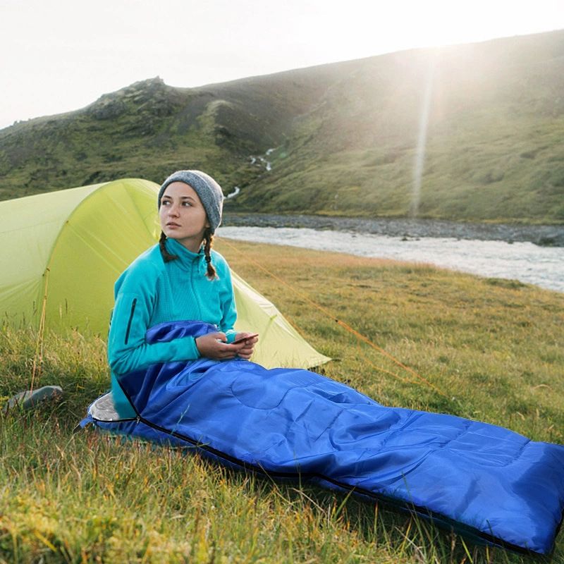 210 x 75cm Dark Green Portable Envelope Camping Sleeping Bag 1.3kg Thickened Warm Sleeping Bag with Carry Bag, Convertible Blanket Design & 4 Seasons Cold Weather or Warm for Hiking Travel Indoor Outdoor Use Kemu |Fashion Home Kitchen Beauty