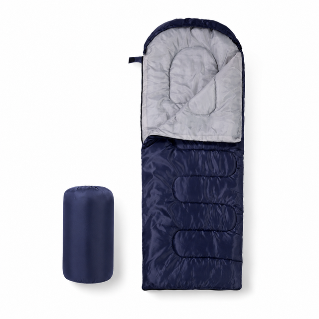 210 x 75cm Navy Blue Portable Envelope Camping Sleeping Bag 1.3kg Thickened Warm Sleeping Bag with Carry Bag, Convertible Blanket Design & 4 Seasons Cold Weather or Warm for Hiking Travel Indoor Outdoor Use