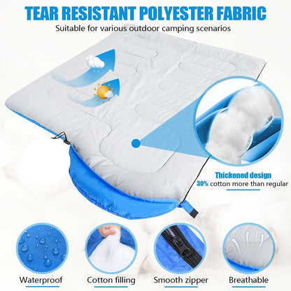 210 x 75cm Navy Blue Portable Envelope Camping Sleeping Bag 1.3kg Thickened Warm Sleeping Bag with Carry Bag, Convertible Blanket Design & 4 Seasons Cold Weather or Warm for Hiking Travel Indoor Outdoor Use