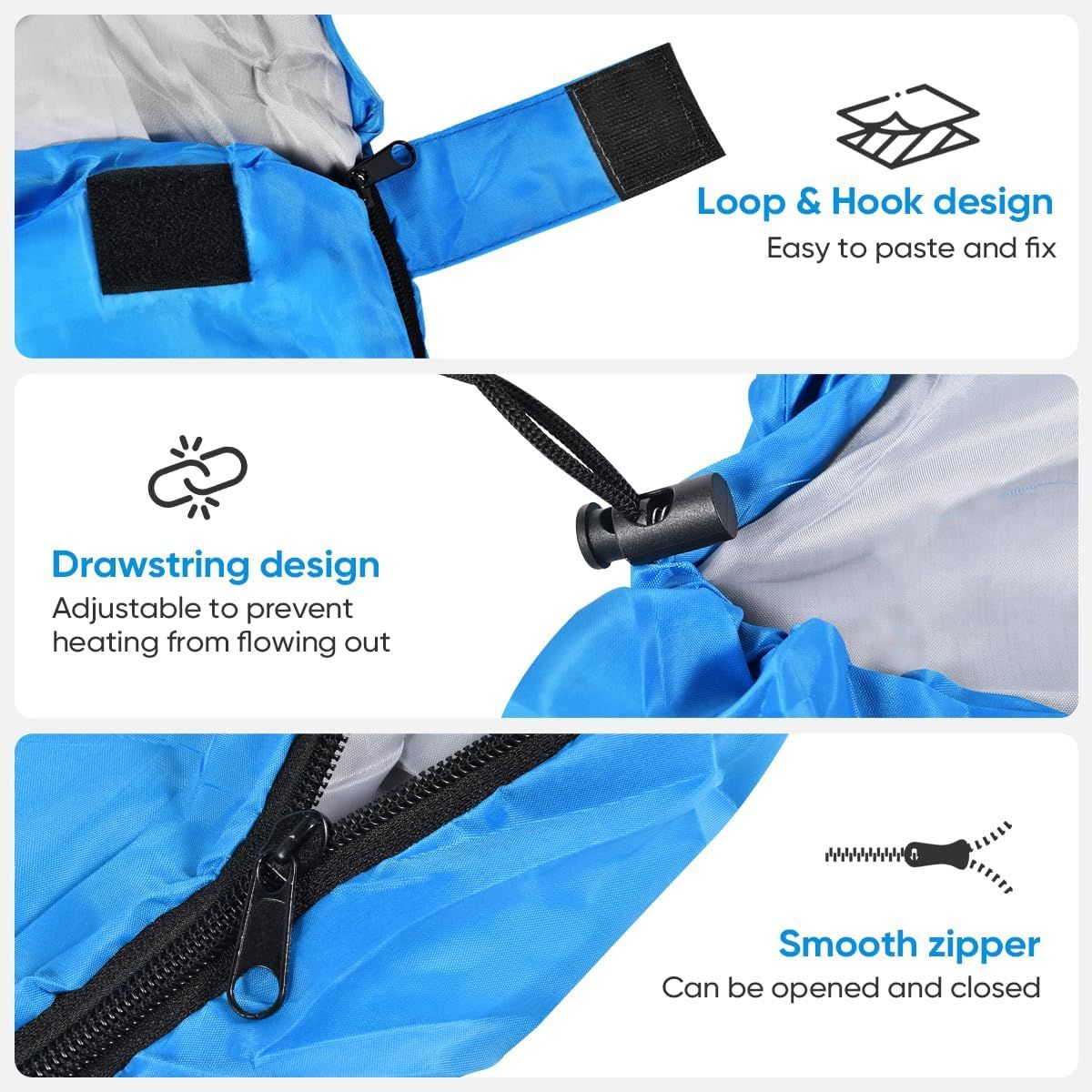210 x 75cm Navy Blue Portable Envelope Camping Sleeping Bag 1.3kg Thickened Warm Sleeping Bag with Carry Bag, Convertible Blanket Design & 4 Seasons Cold Weather or Warm for Hiking Travel Indoor Outdoor Use