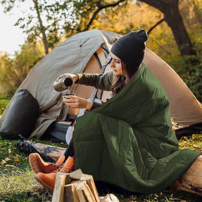 200x140cm Green Large Outdoor Camping Down Cotton Wearable Warmth Blanket, Quilted Poncho Shawl Throw with Storage Bag, Lightweight Warm Camping Quilt for Camping Travel Home Use Kemu |Fashion Home Kitchen Beauty