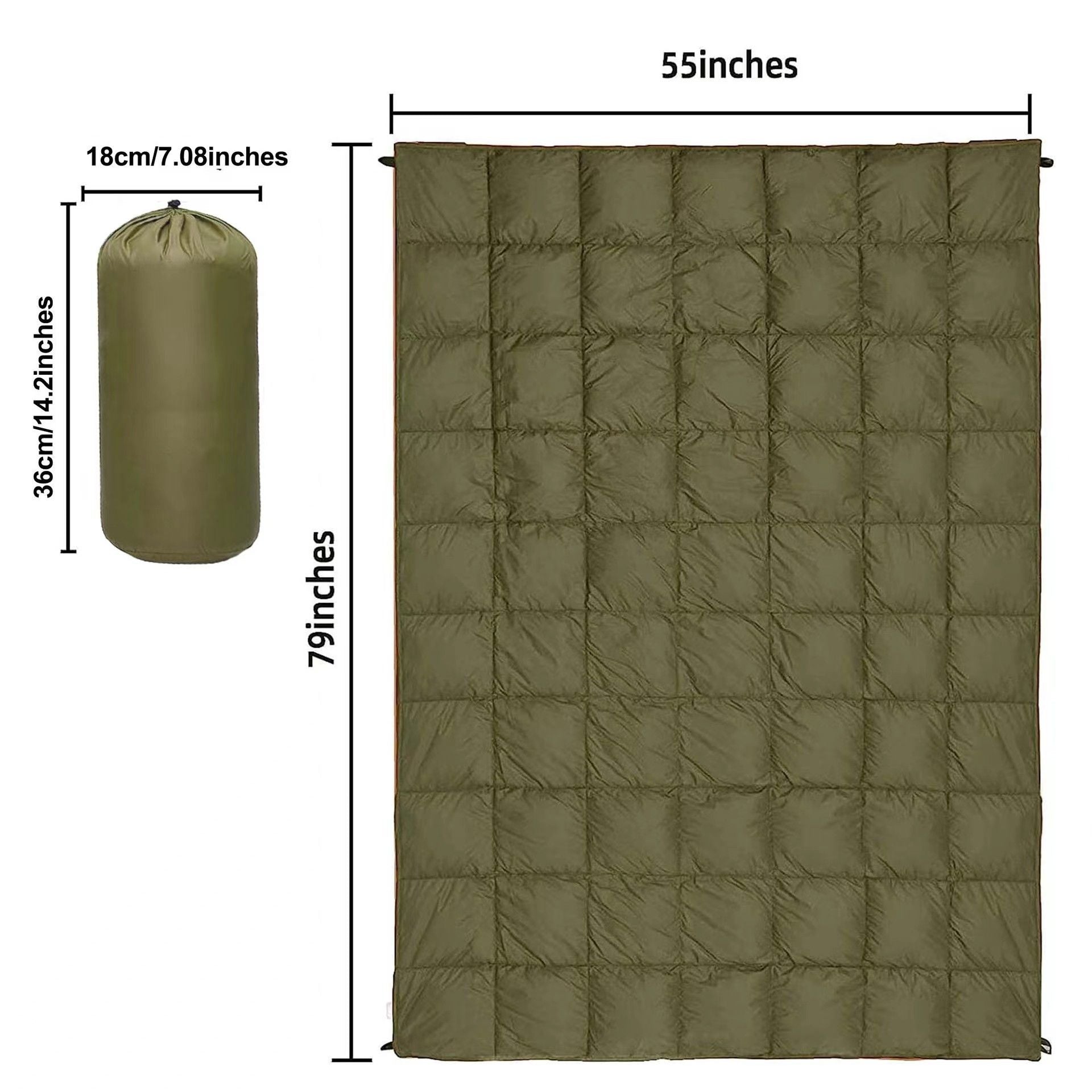 200x140cm Green Large Outdoor Camping Down Cotton Wearable Warmth Blanket, Quilted Poncho Shawl Throw with Storage Bag, Lightweight Warm Camping Quilt for Camping Travel Home Use Kemu |Fashion Home Kitchen Beauty