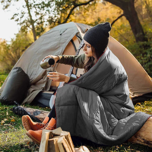 200x140cm Grey Large Outdoor Camping Down Cotton Wearable Warmth Blanket, Quilted Poncho Shawl Throw with Storage Bag, Lightweight Warm Camping Quilt for Camping Travel Home Use Kemu |Fashion Home Kitchen Beauty