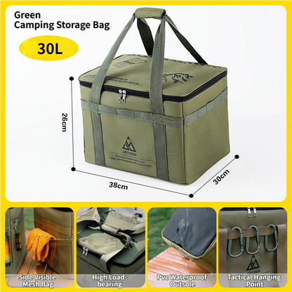 30L Collapsible Outdoor Tactical Organizer, Oxford Fabric Large Capacity Camping Gear Storage Bin with Waterproof PVC Base & Hanging Webbing for Picnic, Hiking, Camping & Kitchen Utensils, Green 38 x 26 x 30cm Kemu |Fashion Home Kitchen Beauty