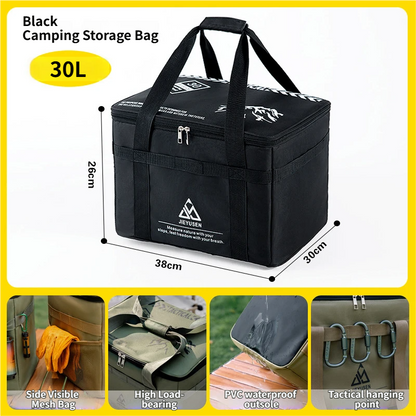 30L Collapsible Outdoor Tactical Organizer, Oxford Fabric Large Capacity Camping Gear Storage Bin with Waterproof PVC Base & Hanging Webbing for Picnic, Hiking, Camping & Kitchen Utensils, Black 38 x 26 x 30cm Kemu |Fashion Home Kitchen Beauty