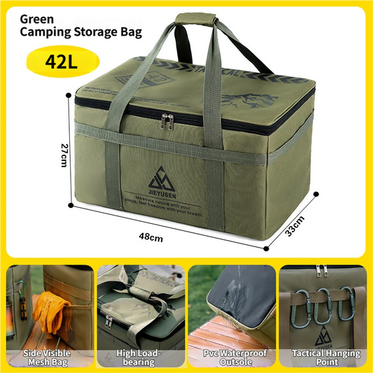42L Collapsible Outdoor Tactical Organizer, Oxford Fabric Large Capacity Camping Gear Storage Bin with Waterproof PVC Base & Hanging Webbing for Picnic, Hiking, Camping & Kitchen Utensils, Green 38 x 26 x 30cm Kemu |Fashion Home Kitchen Beauty