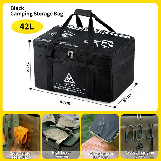 42L Collapsible Outdoor Tactical Organizer, Oxford Fabric Large Capacity Camping Gear Storage Bin with Waterproof PVC Base & Hanging Webbing for Picnic, Hiking, Camping & Kitchen Utensils, Black 48 x 27 x 33cm Kemu |Fashion Home Kitchen Beauty