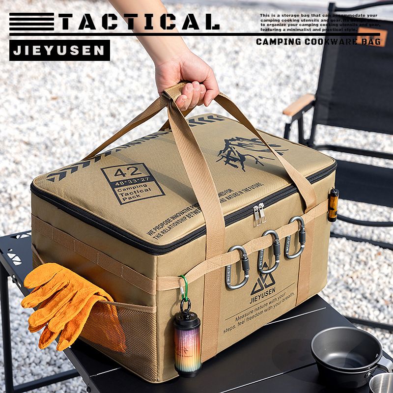 42L Collapsible Outdoor Tactical Organizer, Oxford Fabric Large Capacity Camping Gear Storage Bin with Waterproof PVC Base & Hanging Webbing for Picnic, Hiking, Camping & Kitchen Utensils, Black 48 x 27 x 33cm Kemu |Fashion Home Kitchen Beauty