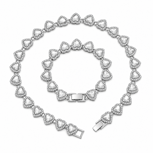 Silver-Plated Heart Rhinestone Cuban Link 20 inch Tennis Necklace and 8 inch Tennis Bracelet Set for Women, Crystal Heart Chain Fashion Jewelry Accessories with Gift Box Kemu |Fashion Home Kitchen Beauty