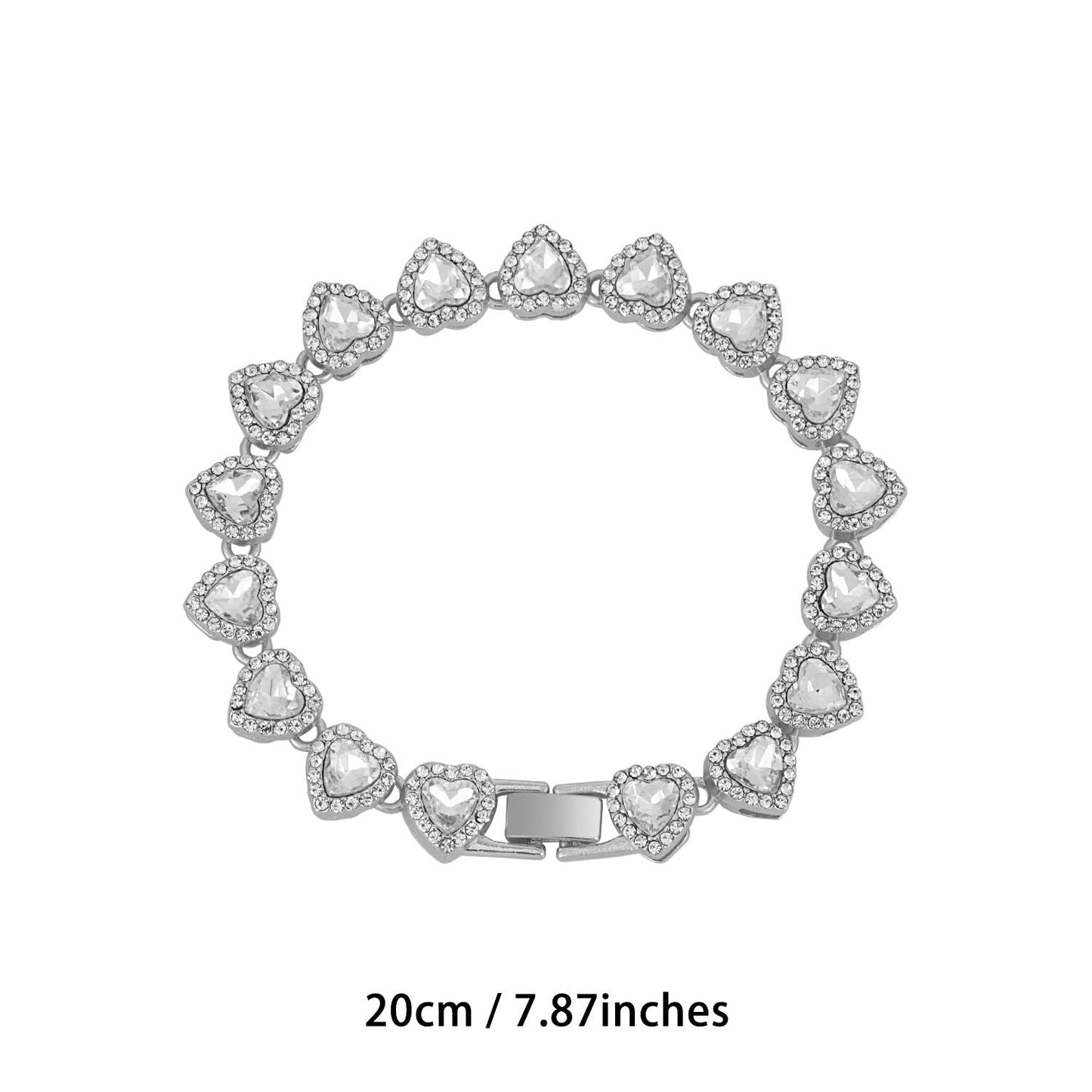 Silver-Plated Heart Rhinestone Cuban Link 20 inch Tennis Necklace and 8 inch Tennis Bracelet Set for Women, Crystal Heart Chain Fashion Jewelry Accessories with Gift Box Kemu |Fashion Home Kitchen Beauty