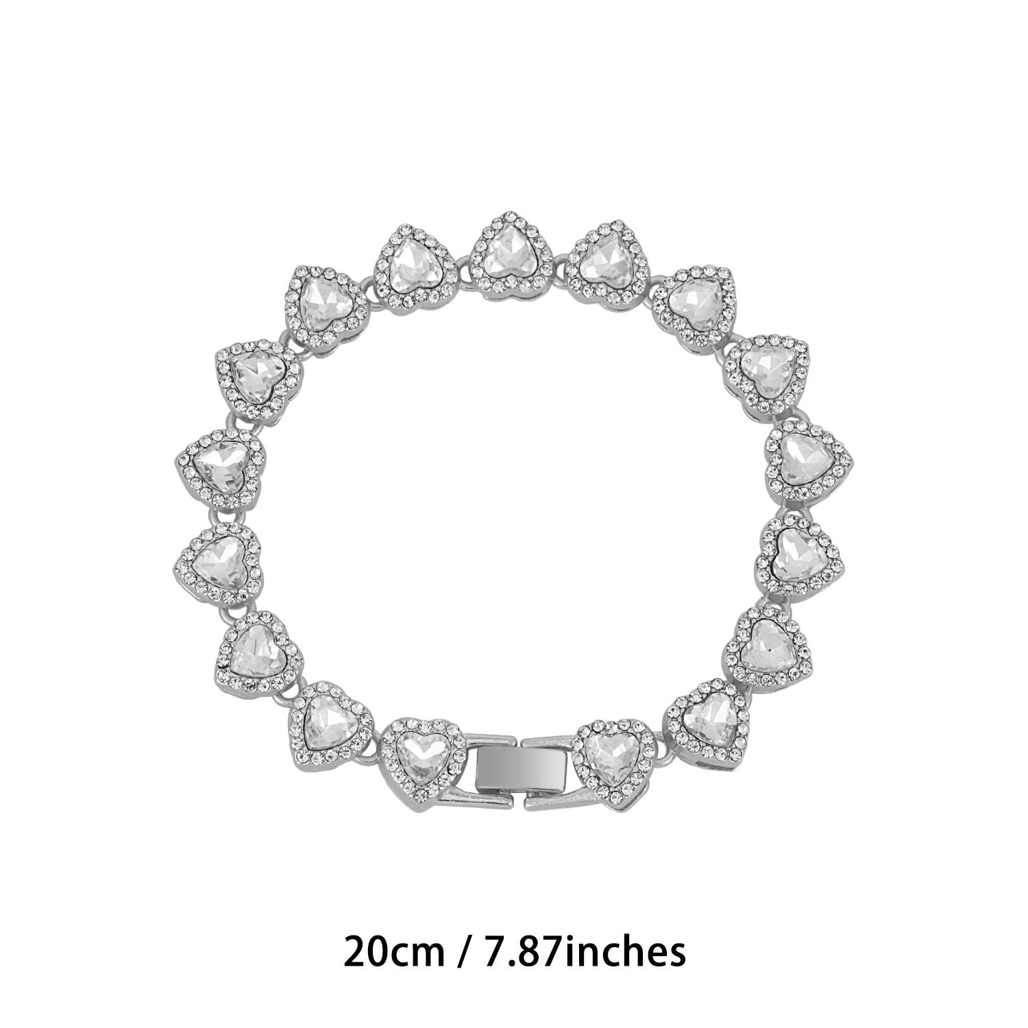 Silver-Plated Heart Rhinestone Cuban Link 20 inch Tennis Necklace and 8 inch Tennis Bracelet Set for Women, Crystal Heart Chain Fashion Jewelry Accessories with Gift Box Kemu |Fashion Home Kitchen Beauty