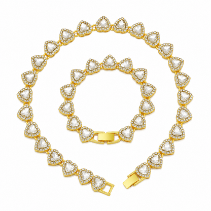 Gold-Plated Heart Rhinestone Cuban Link 20 inch Tennis Necklace and 8 inch Tennis Bracelet Set for Women, Crystal Heart Chain Fashion Jewelry Accessories with Gift Box Kemu |Fashion Home Kitchen Beauty
