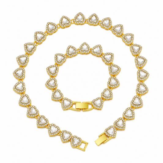Gold-Plated Heart Rhinestone Cuban Link 20 inch Tennis Necklace and 8 inch Tennis Bracelet Set for Women, Crystal Heart Chain Fashion Jewelry Accessories with Gift Box Kemu |Fashion Home Kitchen Beauty