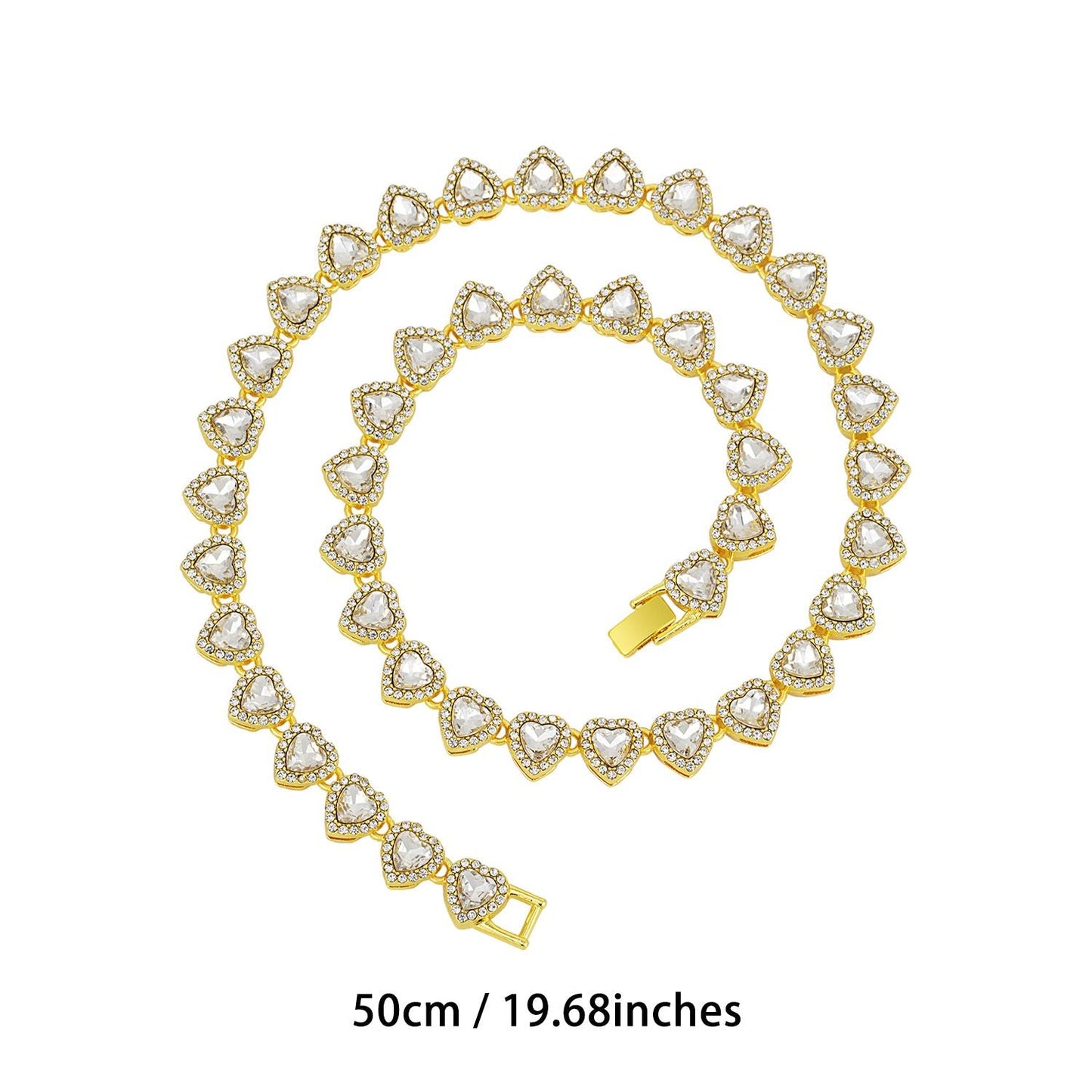 Gold-Plated Heart Rhinestone Cuban Link 20 inch Tennis Necklace and 8 inch Tennis Bracelet Set for Women, Crystal Heart Chain Fashion Jewelry Accessories with Gift Box Kemu |Fashion Home Kitchen Beauty