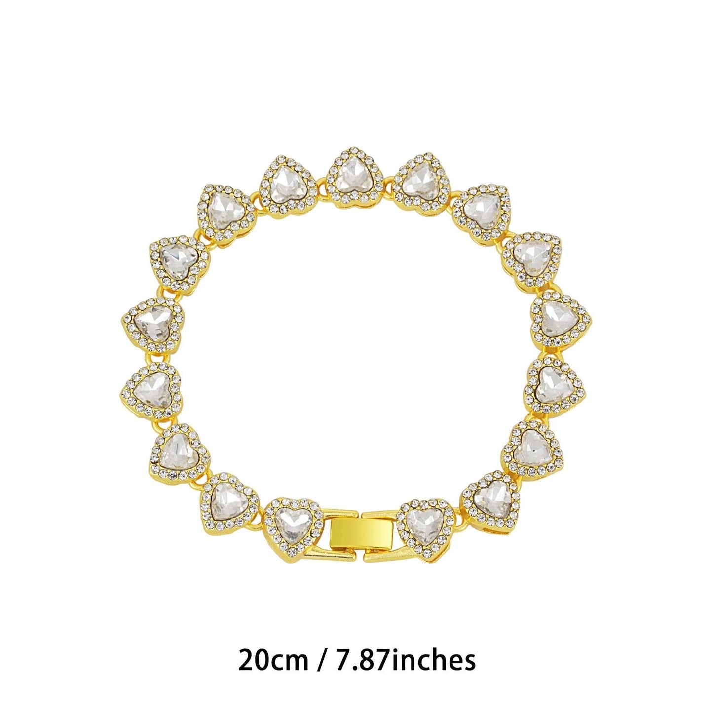Gold-Plated Heart Rhinestone Cuban Link 20 inch Tennis Necklace and 8 inch Tennis Bracelet Set for Women, Crystal Heart Chain Fashion Jewelry Accessories with Gift Box Kemu |Fashion Home Kitchen Beauty