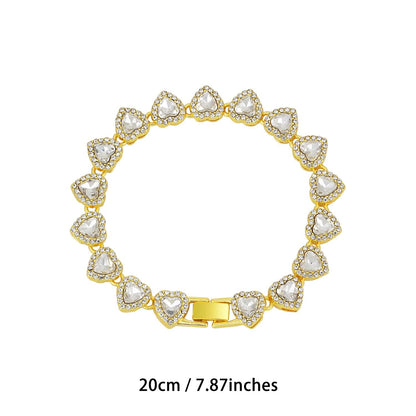 Gold-Plated Heart Rhinestone Cuban Link 20 inch Tennis Necklace and 8 inch Tennis Bracelet Set for Women, Crystal Heart Chain Fashion Jewelry Accessories with Gift Box Kemu |Fashion Home Kitchen Beauty