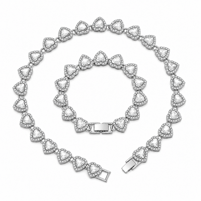 Silver-Plated Heart Rhinestone Cuban Link 18 inch Tennis Necklace and 7 inch Tennis Bracelet Set for Women, Crystal Heart Chain Fashion Jewelry Accessories with Gift Box Kemu |Fashion Home Kitchen Beauty