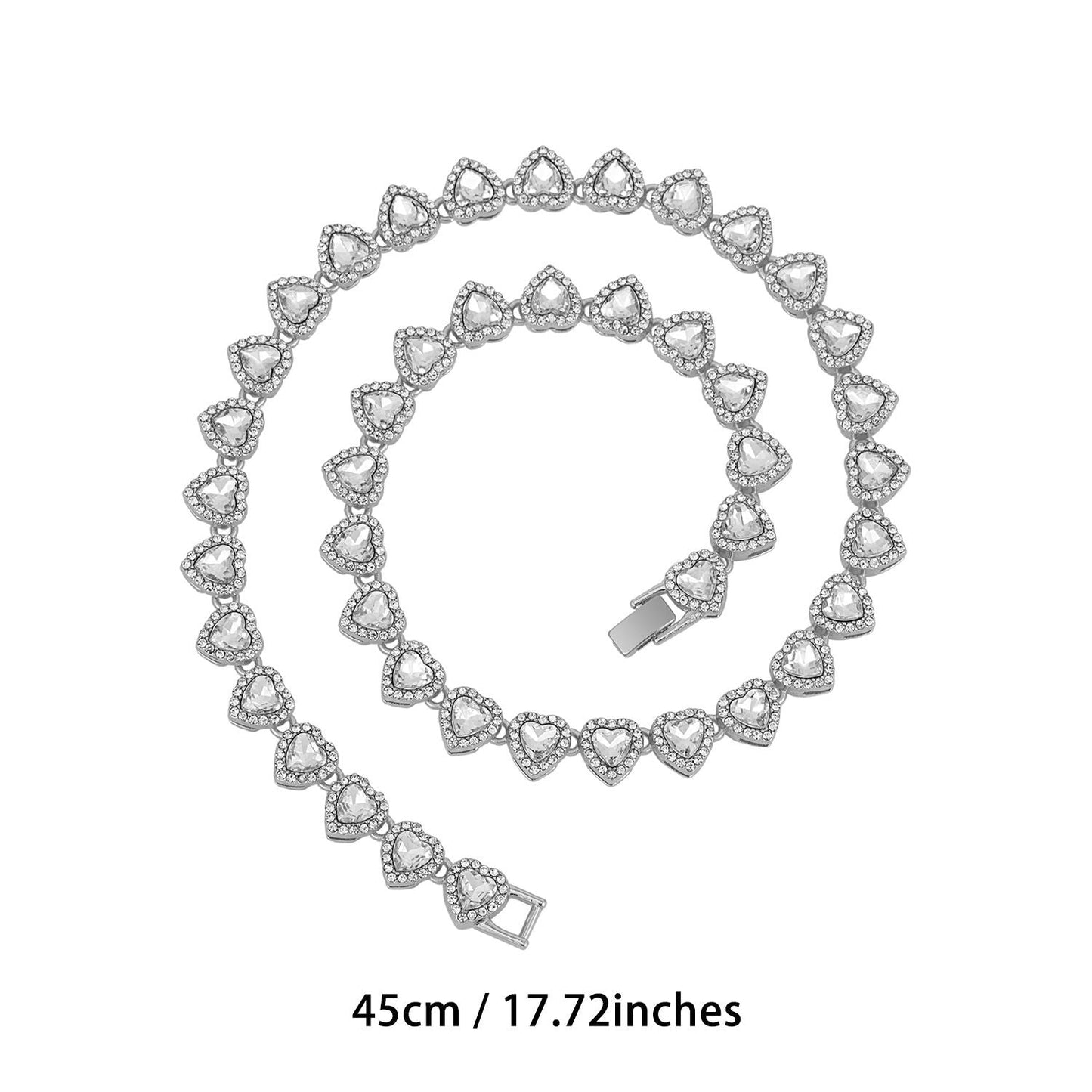 Silver-Plated Heart Rhinestone Cuban Link 18 inch Tennis Necklace and 7 inch Tennis Bracelet Set for Women, Crystal Heart Chain Fashion Jewelry Accessories with Gift Box Kemu |Fashion Home Kitchen Beauty