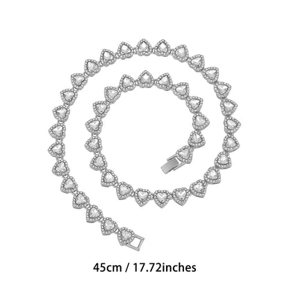 Silver-Plated Heart Rhinestone Cuban Link 18 inch Tennis Necklace and 7 inch Tennis Bracelet Set for Women, Crystal Heart Chain Fashion Jewelry Accessories with Gift Box Kemu |Fashion Home Kitchen Beauty