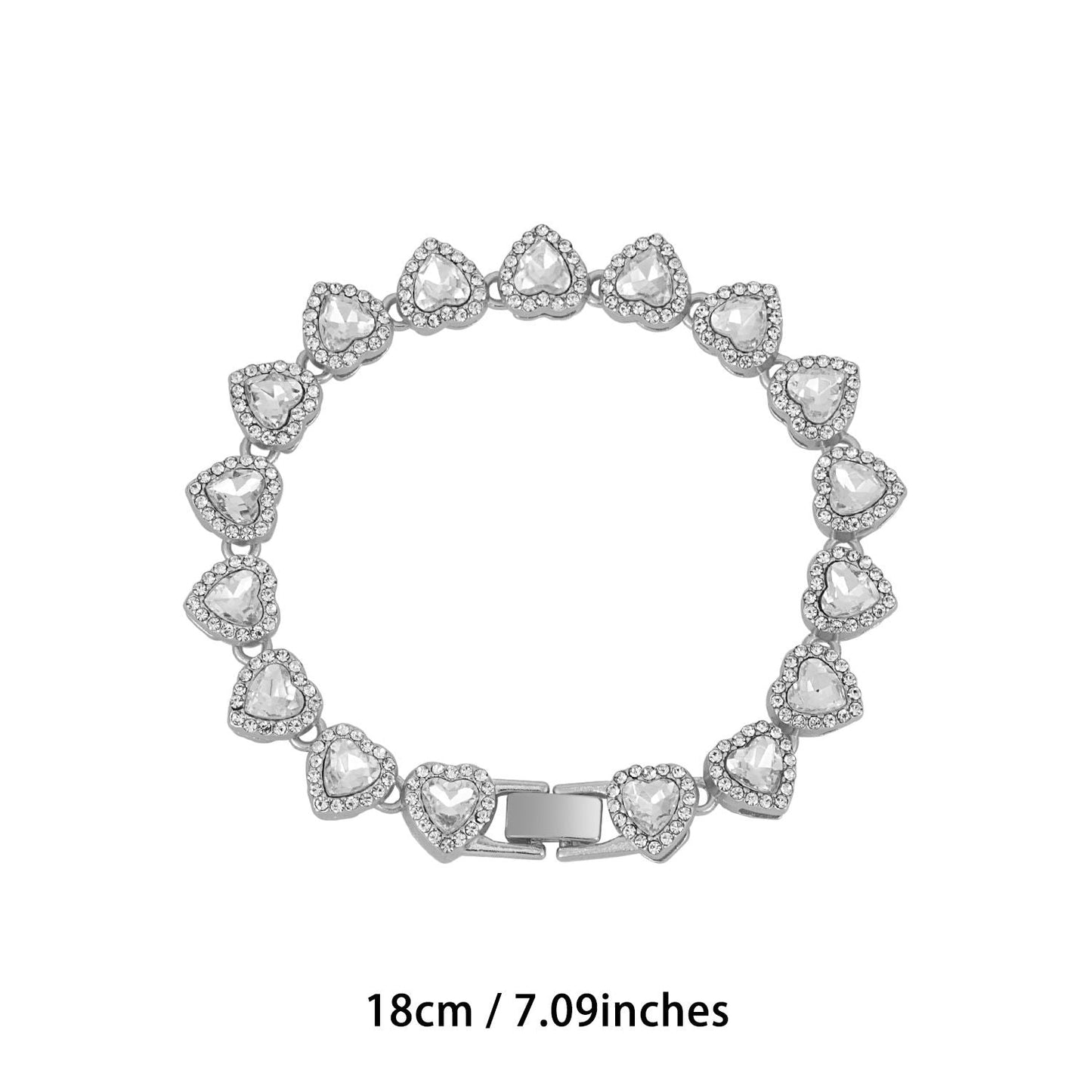 Silver-Plated Heart Rhinestone Cuban Link 18 inch Tennis Necklace and 7 inch Tennis Bracelet Set for Women, Crystal Heart Chain Fashion Jewelry Accessories with Gift Box Kemu |Fashion Home Kitchen Beauty