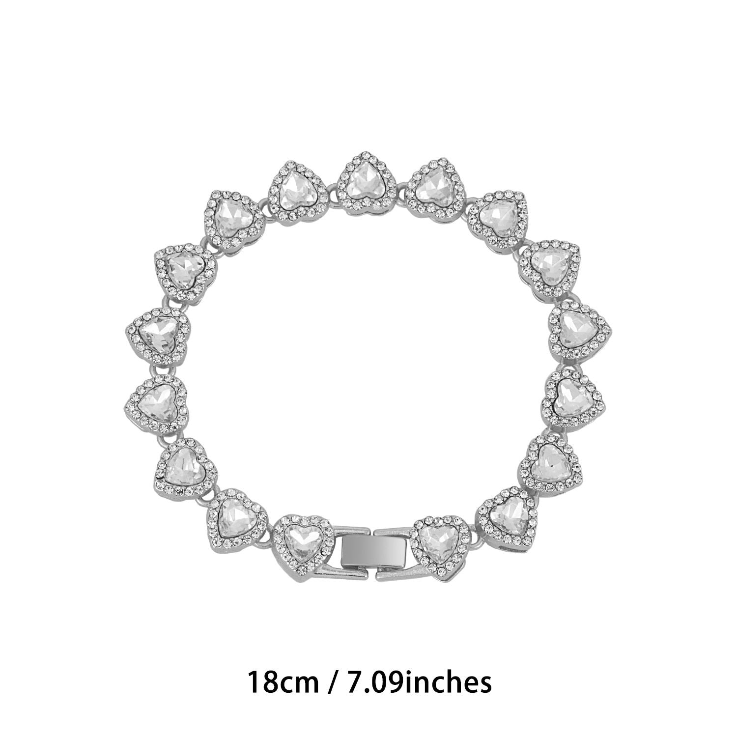 Silver-Plated Heart Rhinestone Cuban Link 18 inch Tennis Necklace and 7 inch Tennis Bracelet Set for Women, Crystal Heart Chain Fashion Jewelry Accessories with Gift Box Kemu |Fashion Home Kitchen Beauty