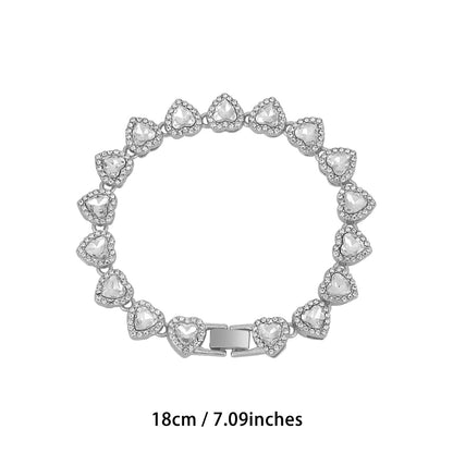 Silver-Plated Heart Rhinestone Cuban Link 18 inch Tennis Necklace and 7 inch Tennis Bracelet Set for Women, Crystal Heart Chain Fashion Jewelry Accessories with Gift Box Kemu |Fashion Home Kitchen Beauty