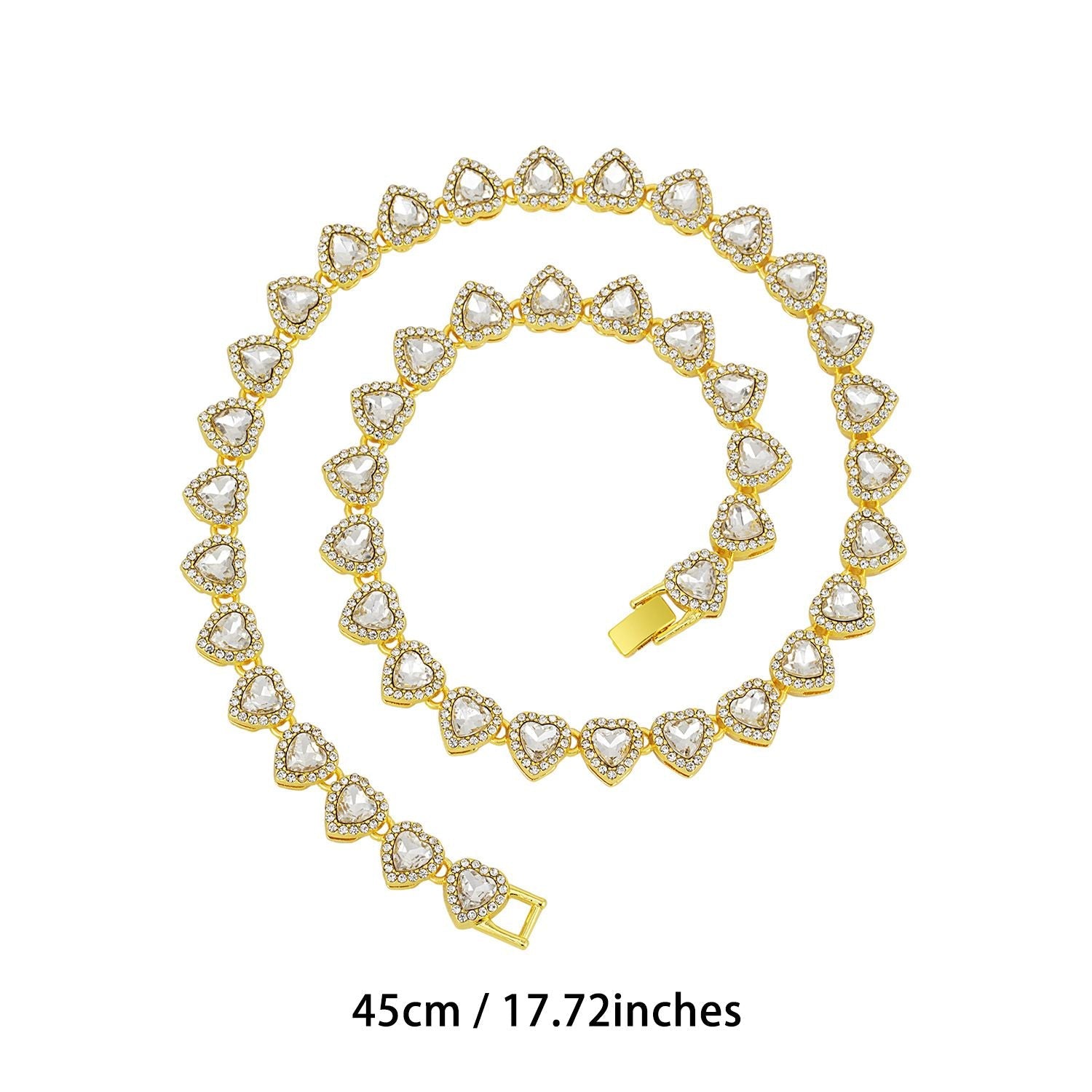 Gold-Plated Heart Rhinestone Cuban Link 18 inch Tennis Necklace and 7 inch Tennis Bracelet Set for Women, Crystal Heart Chain Fashion Jewelry Accessories with Gift Box Kemu |Fashion Home Kitchen Beauty