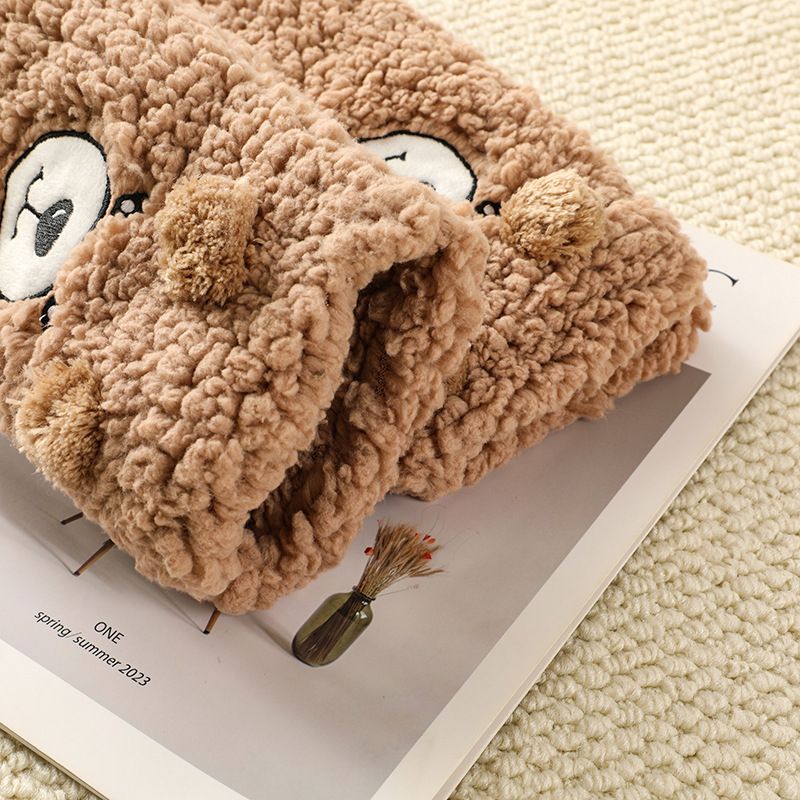 Pink Winter Women’s Cute Bear Plush Knee High Slipper Socks – Warm Fleece Floor Socks and Sleeping Socks with Non-Slip Grips, One Size for EU 35-40